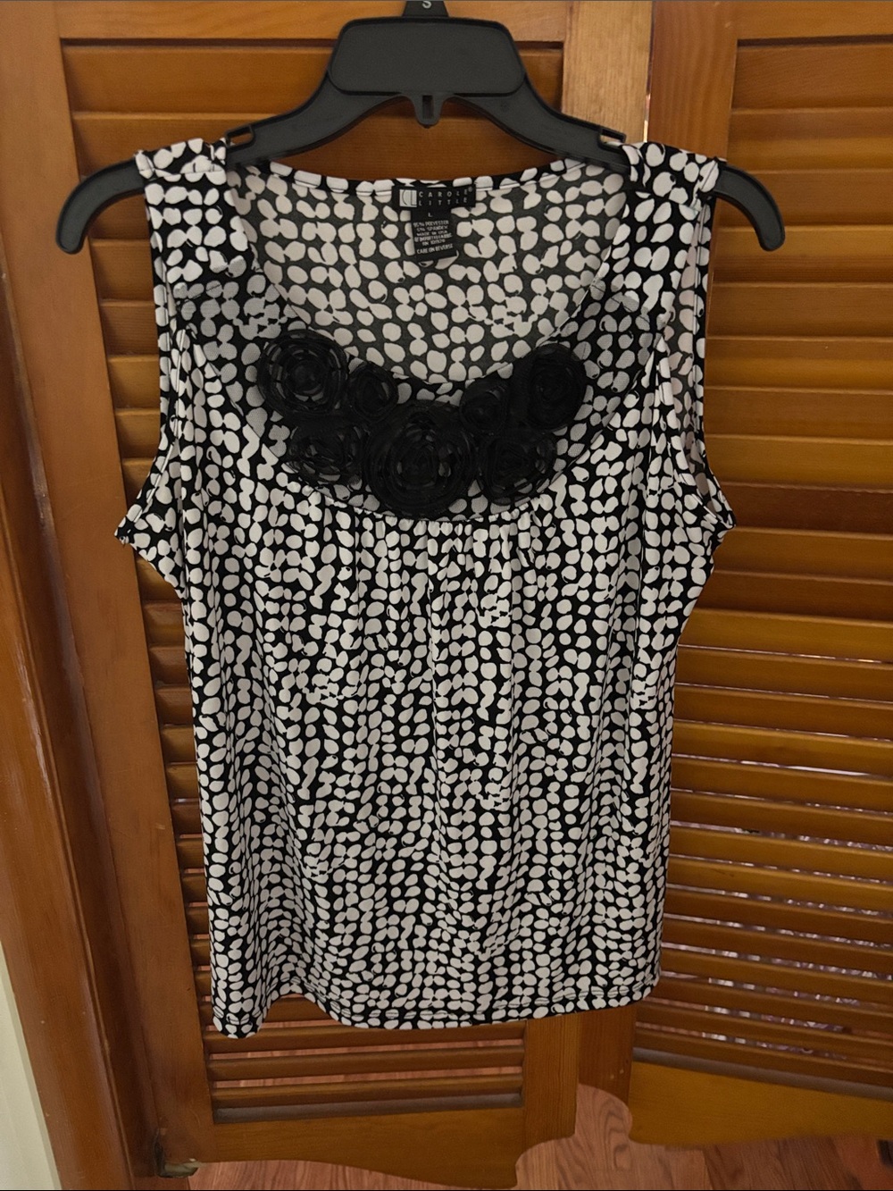 Carole Little Black and White Polka Dot Tank with Floral Applique
